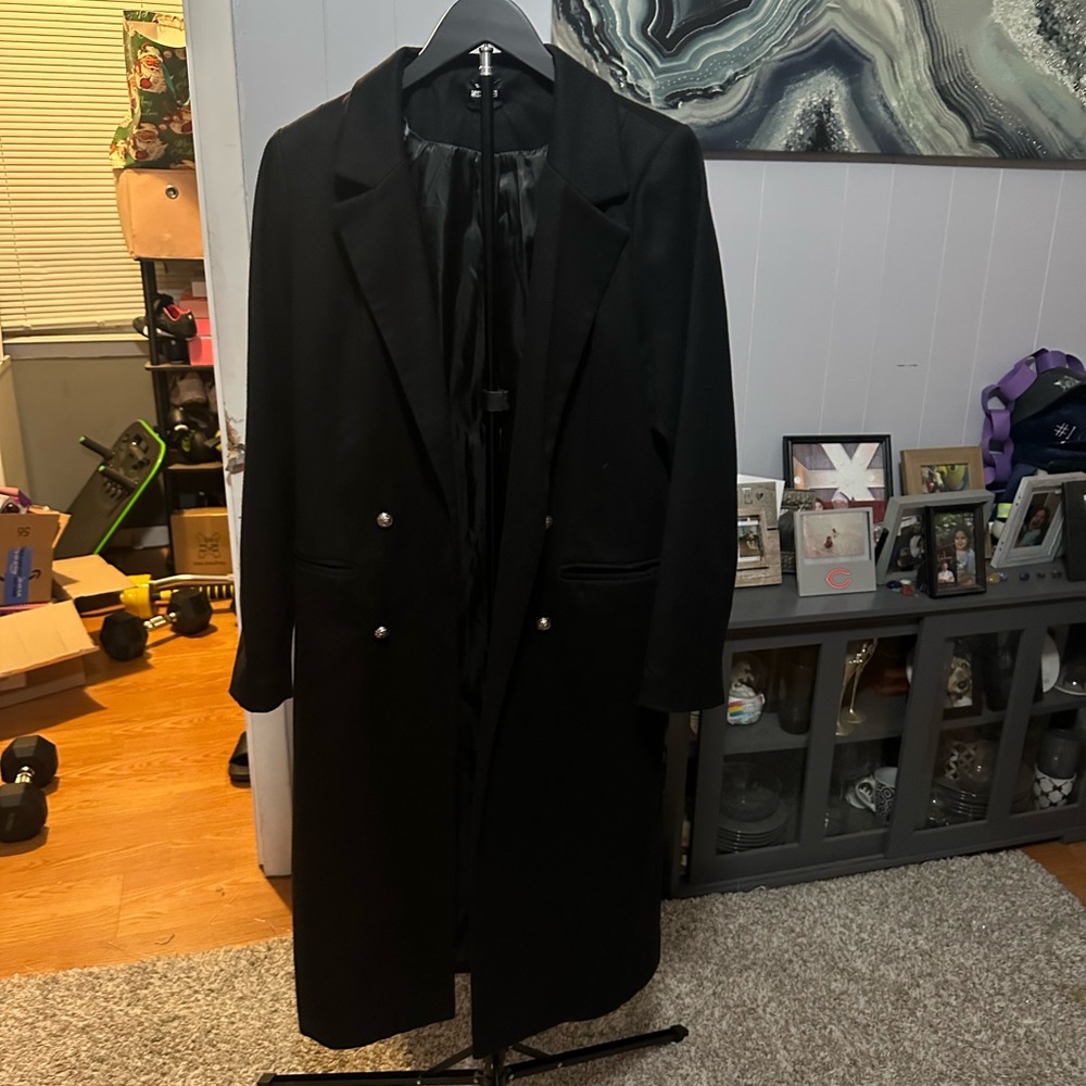 Women’s Missguided Black Double Breasted Black trench coat Size 12